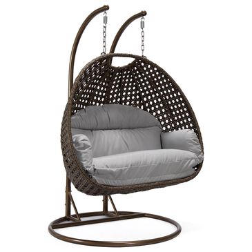 Leisuremod Mendoza Patio 2-Seat Hanging Egg Swing Chair with Light Grey Cushion in Dark Brown, , large
