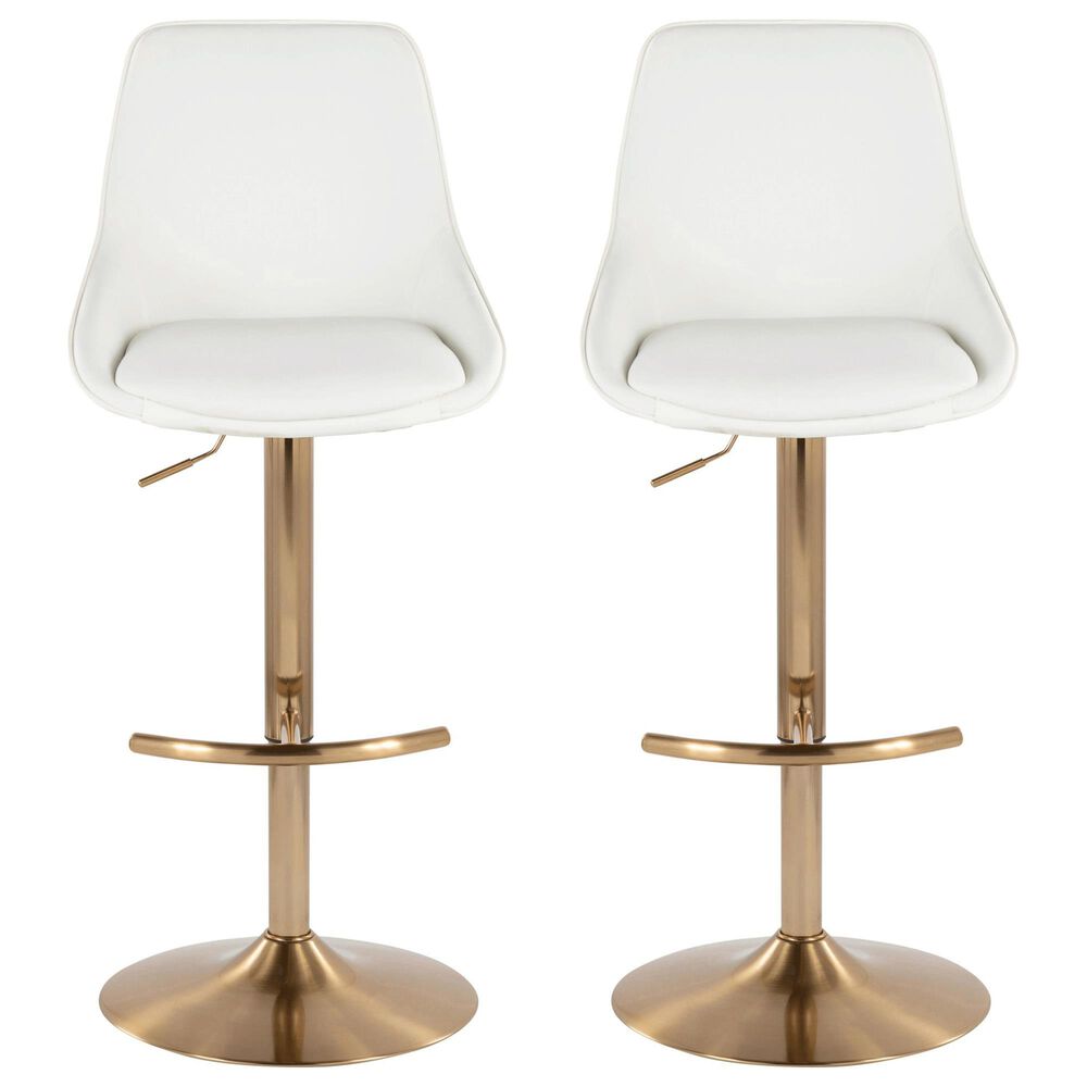 LumiSource Diana Adjustable Barstool with White Faux Leather Upholstery in Gold (Set of 2), , large