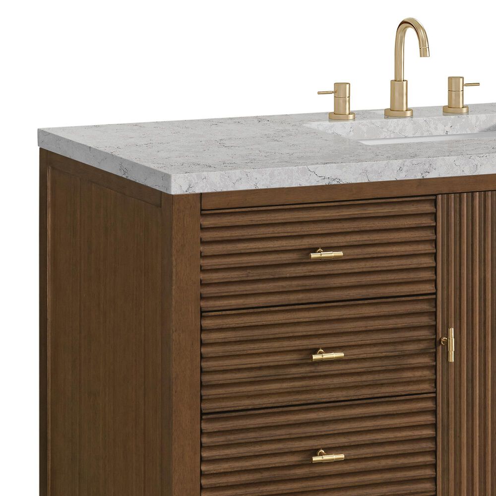 James Martin Vanities Myrrin 48&quot; Vanity in Mid Century Walnut with 3 cm Eternal Jasmine Pearl Quartz Top, , large