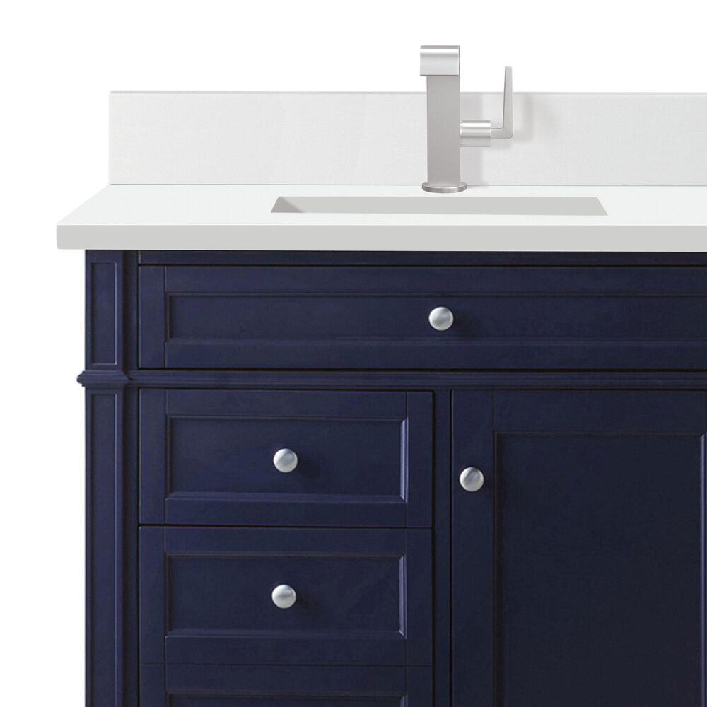 James Martin Vanities Brittany 36" Single Bathroom Vanity in Victory Blue with Single Hole 3 cm White Zeus Quartz Top and Rectangular Sink, , large