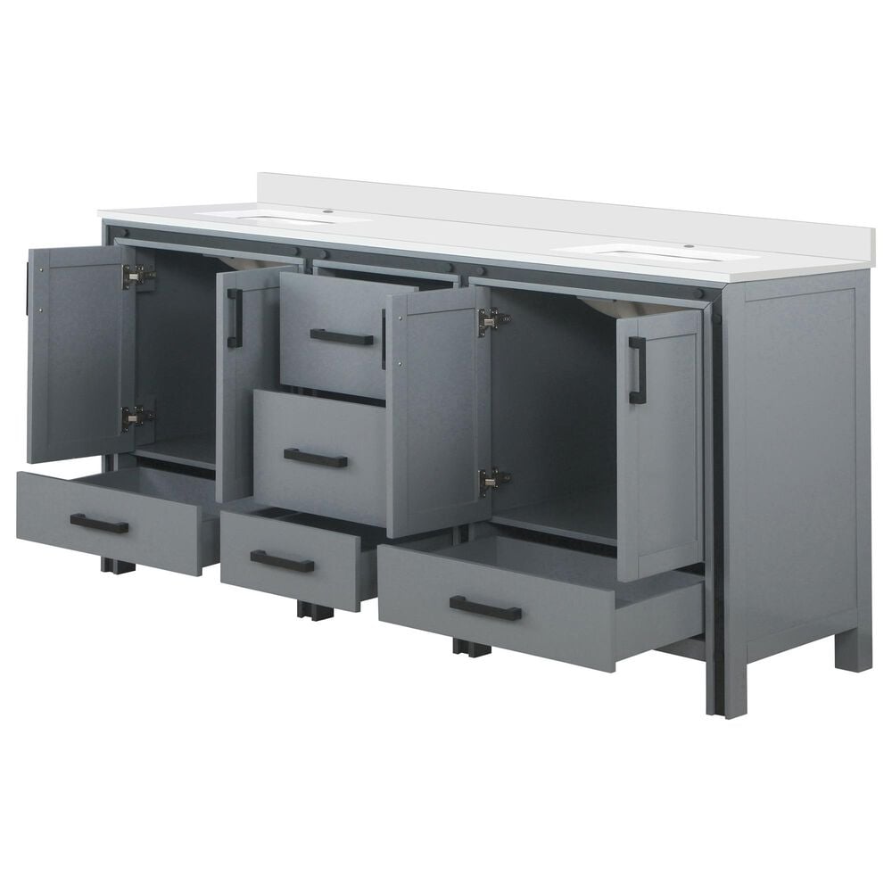 Lexora Home Ziva 72&quot; Double Bathroom Vanity in Dark Grey with 2 cm White Cultured Marble Top and Rectangular Sinks, , large