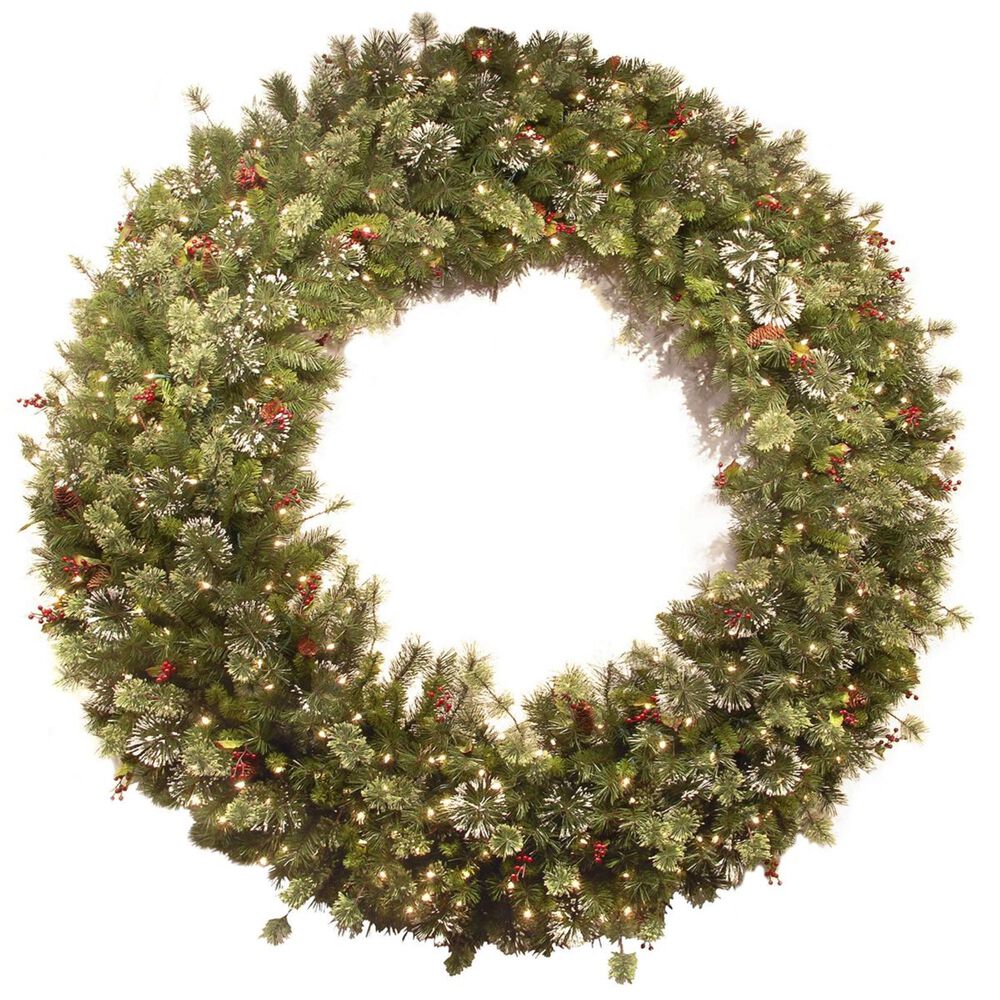 National Tree 60" Wintry Pine Wreath with White Lights, , large