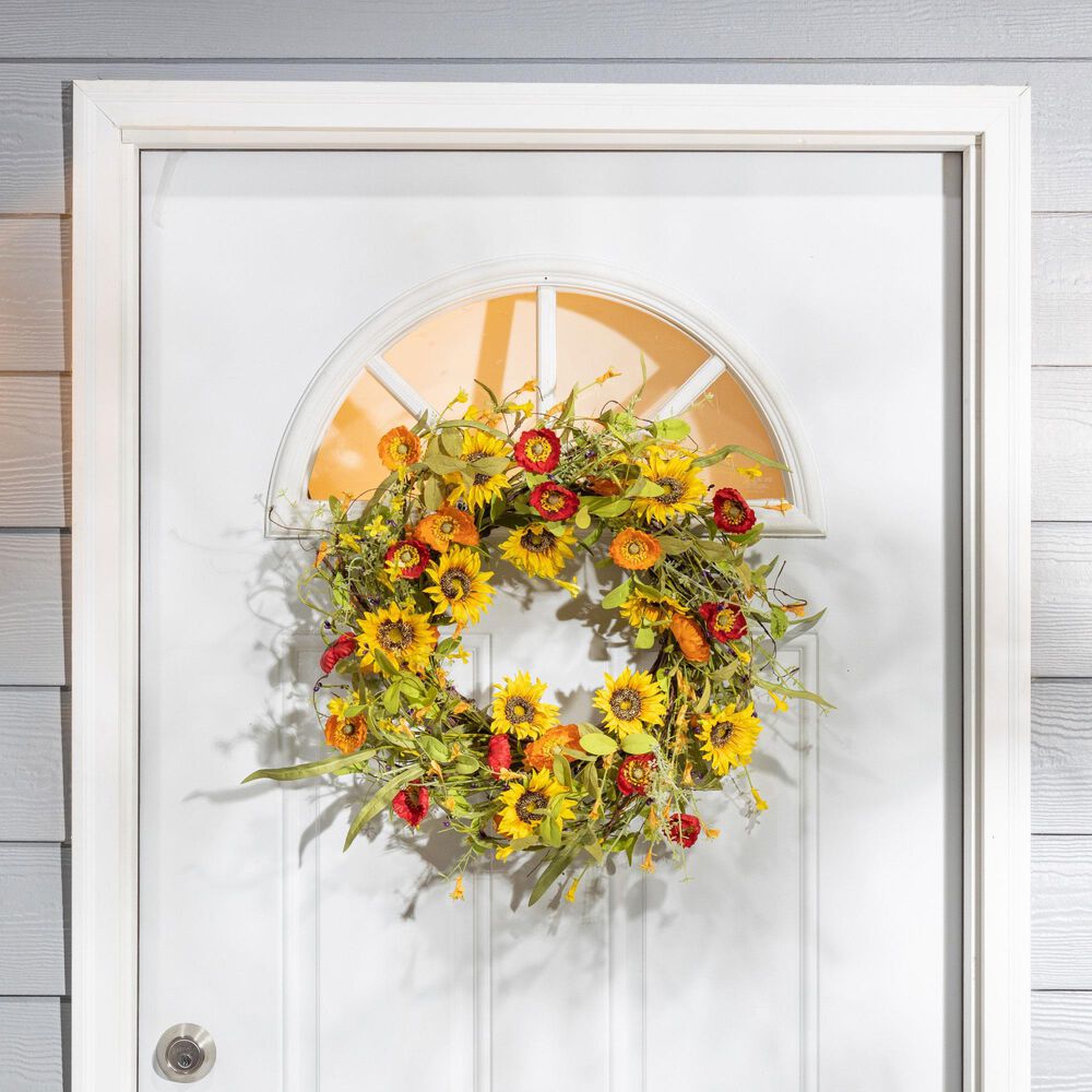 The Gerson Company 24&quot; Mixed Flower Wreath in Yellow, Orange and Green &#40;Set of 2&#41;, , large