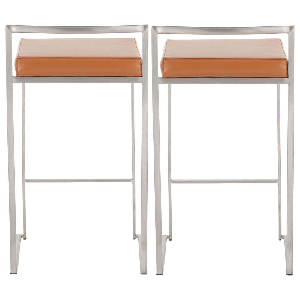 Lumisource Fuji Stackable Counter Stool with Camel Faux Leather Cushion in Brushed Stainless Steel &#40;Set of 2&#41;, , large