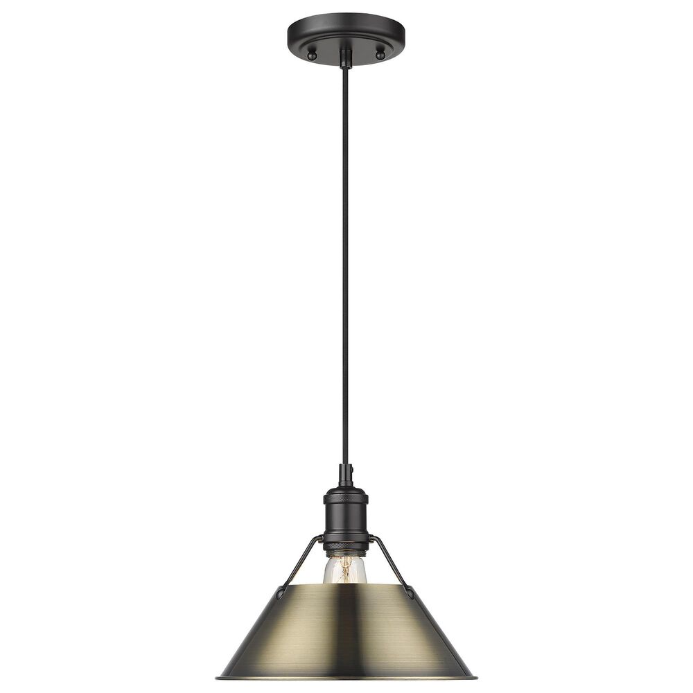 Golden Lighting Orwell 1-Light Medium Pendant with Aged Brass Shade in Matte Black, , large