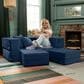 Jaxx Zipline 3-Piece Stationary Convertible Sleeper Loveseat in Indigo Velvet, , large