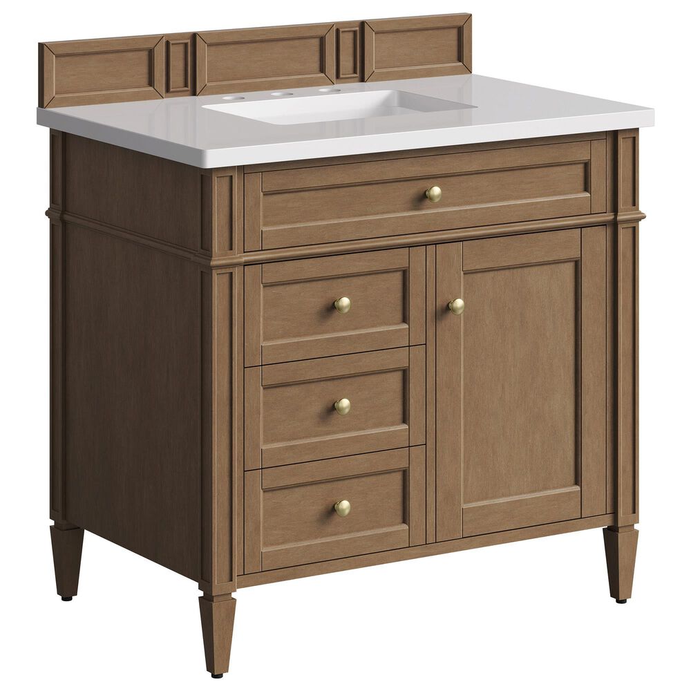 James Martin Brittany 36" Single Bathroom Vanity in Pecan with 3 cm White Zeus Silestone Top and Rectangular Sink, , large