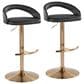 LumiSource Grotto Adjustable Bar Stool with Black Faux Leather Upholstery in Gold (Set of 2), , large