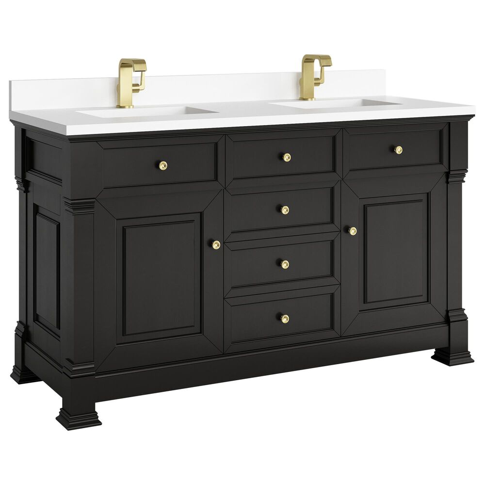 James Martin Vanities Brookfield 60" Double Bathroom Vanity in Black Onyx with Single Hole 3 cm White Zeus Quartz Top and Rectangular Sinks, , large