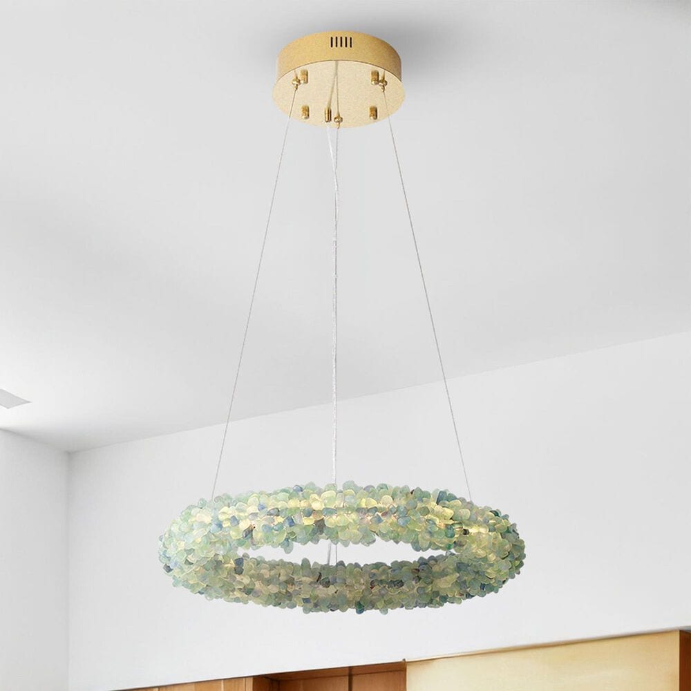 Golden Lighting Corallo 30" 1-Light LED Chandelier with Turquoise Shade in Gold, , large