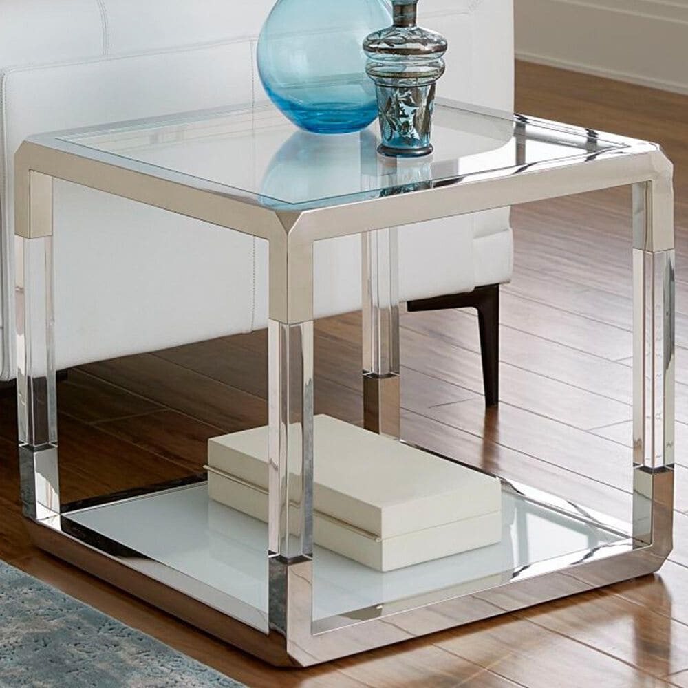 Urban Home Jasper End Table in Polish Stainless Steel and Clear, , large