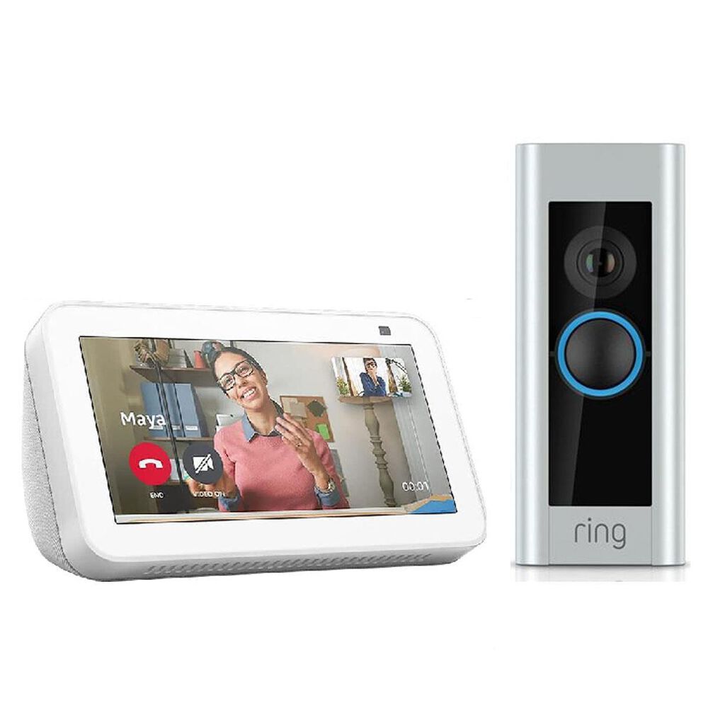 Discrepantie teleurstellen tekort Ring Video Doorbell Pro Smart Wi-Fi in Satin Nickel + Amazon Echo Show 5  Smart Display with Alexa and 2 MP Camera in Glacier White (2nd Generation)  | NFM