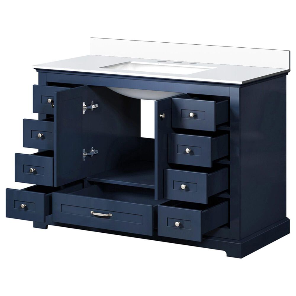 Lexora Home Dukes 48&quot; Single Bathroom Vanity in Navy Blue with 2 cm White Quartz Top and Rectangular Sink, , large
