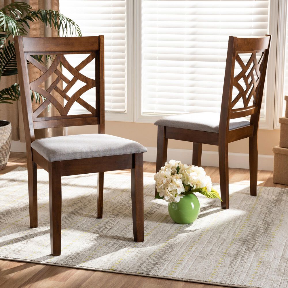 Baxton Studio Nicolette Side Chair with Grey Cushion in Walnut Brown (Set of 2), , large