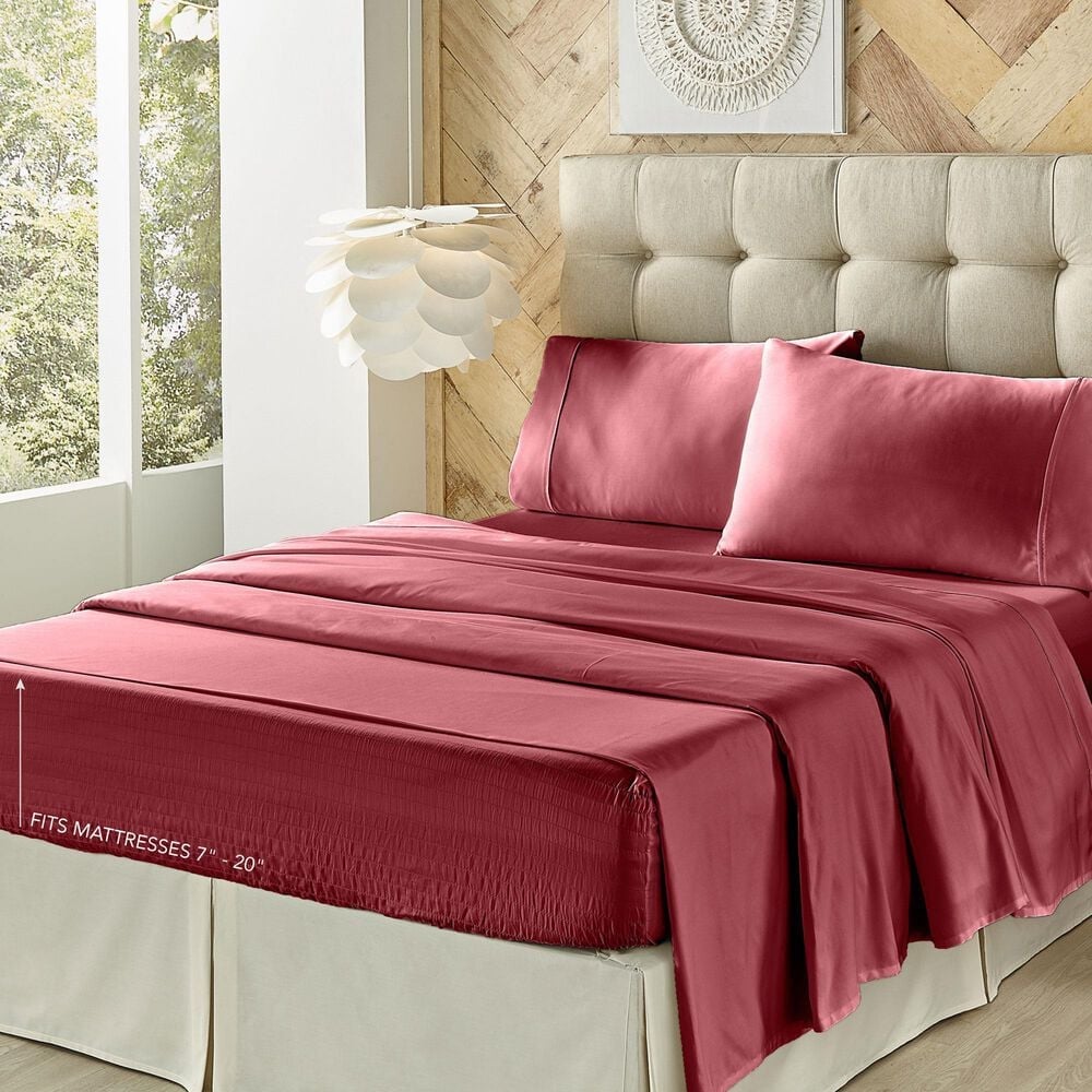 J. Queen New York Royal Fit 4-Piece Full Sheet Set in Burgundy, , large