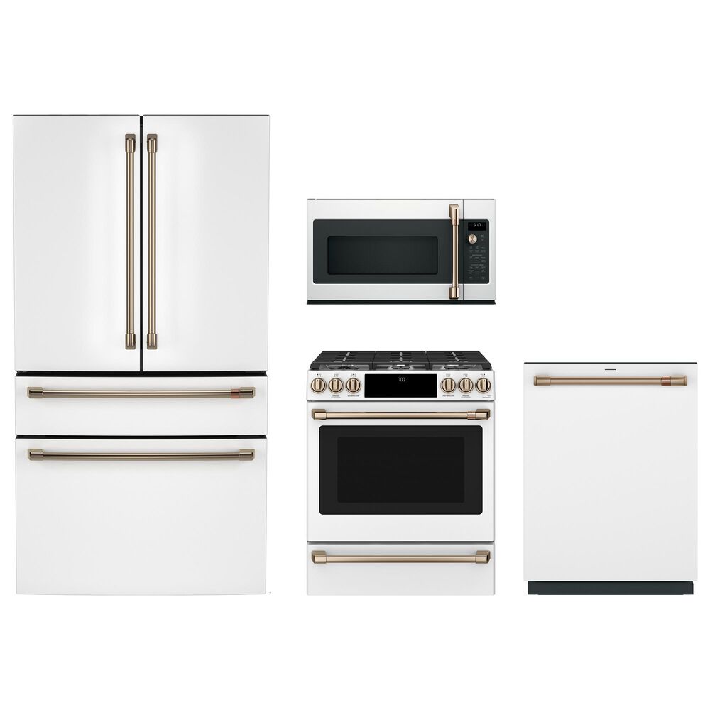 Cafe 4pc Kitchen Package with Refrigerator, Range, Microwave, and Dishwasher in White, , large