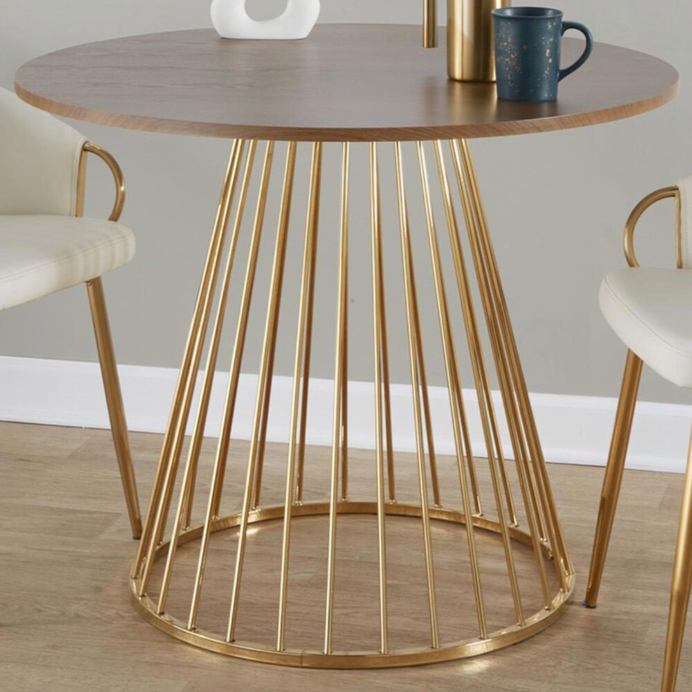 LumiSource Canary Contemporary Dining Table in Gold Metal and Walnut Wood by LumiSource, , large