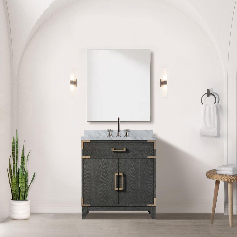 Lexora Home Laurel 30&quot; Single Bathroom Vanity in Black Oak with White Carrara Marble Top and Rectangular Sink, , large