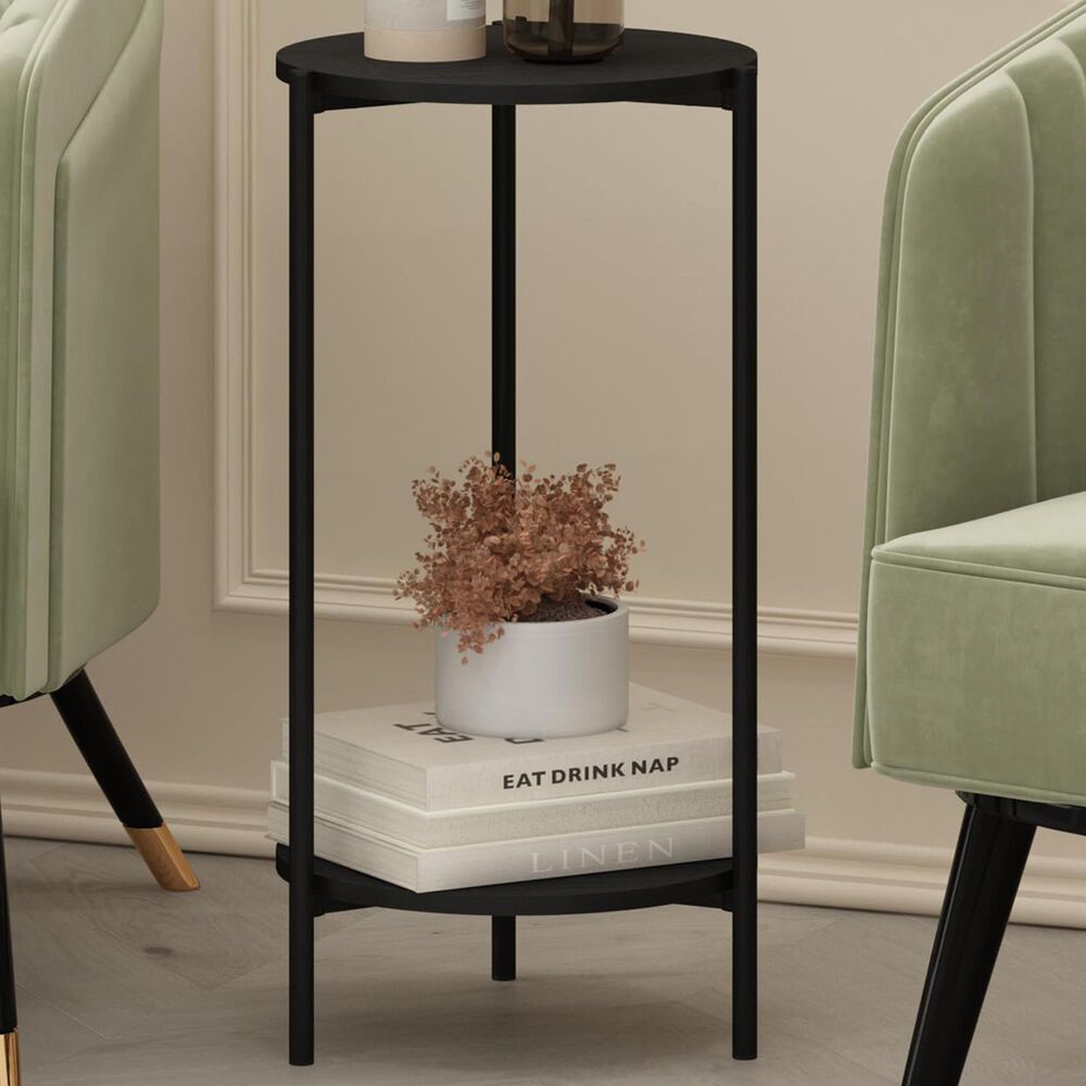 HOMLUX 2-Tier Modern Tall Round Side End Table with Sturdy Metal Leg in Americano and Black, , large