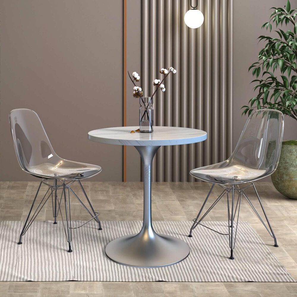 Leisuremod LeisureMod Verve Collection 27 Round Dining Table, Brushed Gold Base with Laminated White Marbleized Top, , large