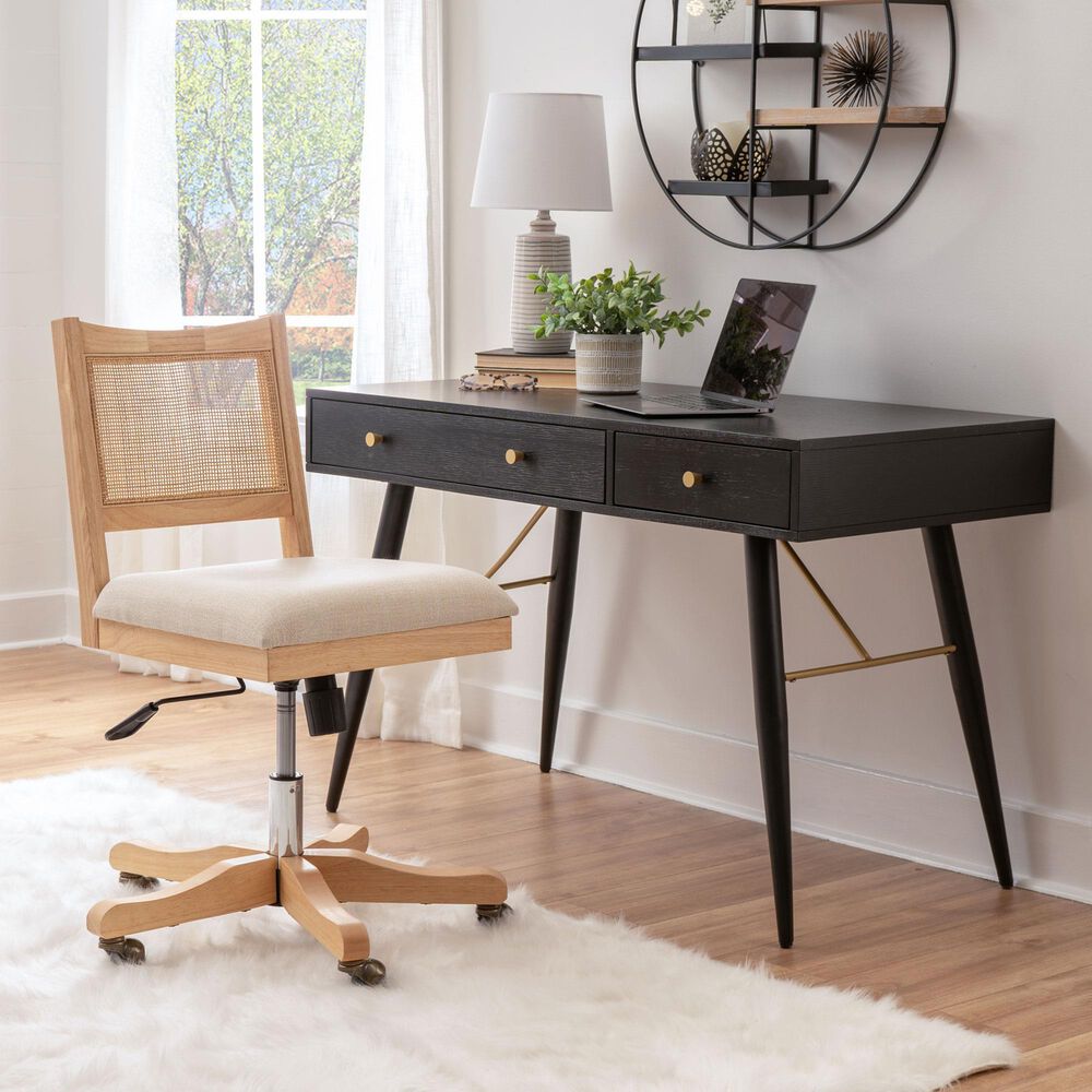 Linon Home Decor Bauer Swivel Office Chair with Cream Cushion in Natural, , large