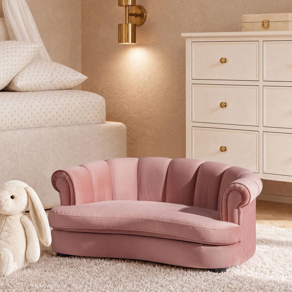 Jennifer Taylor Home Halle 35.5" Rolled-Arm Dog Bed with Channel-Tufted Back in Ash Rose Pink, , large