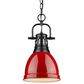 Golden Lighting Duncan Small Pendant in Red with Chain in Matte Black, , large