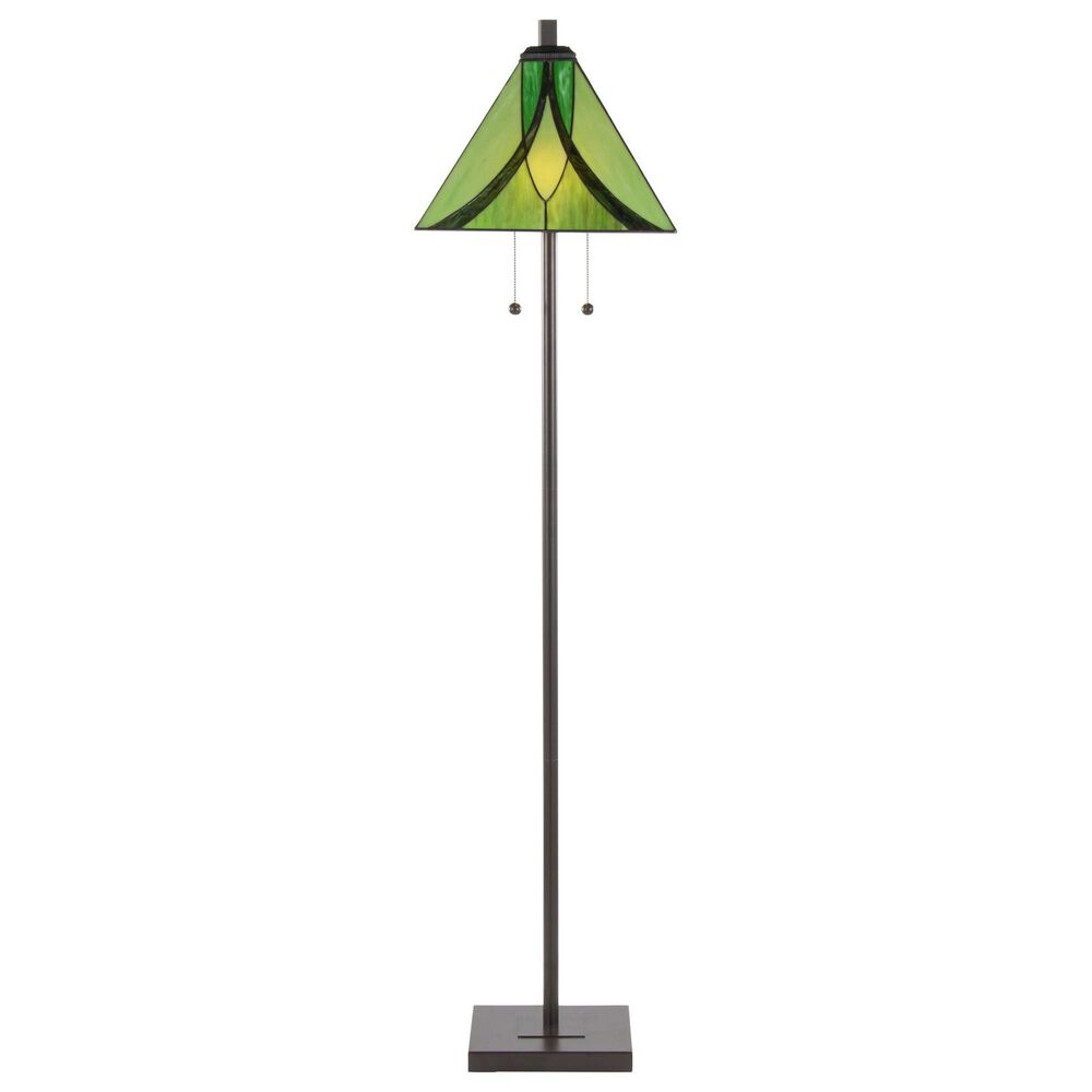 LumiSource Ren Floor Lamp with Green Glass Shade in Oil Rubbed Bronze, , large