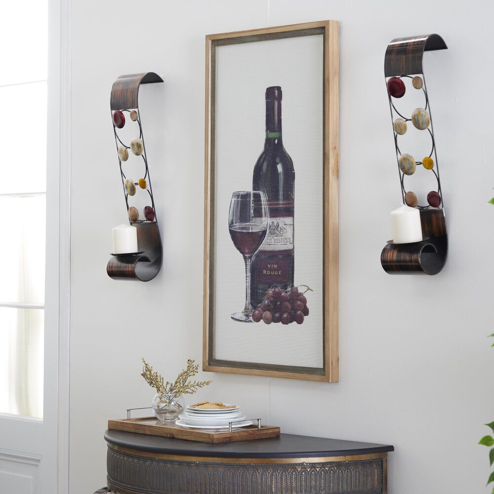 Maple and Jade 24&quot; Indoor/Outdoor Wall Mount Candle Holder in Brown, Red, Silver, Blue and Yellow &#40;Set of 2&#41;, , large