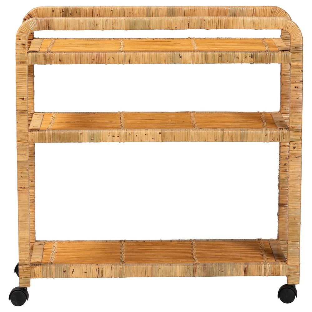 Baxton Studio Delphine Rattan Kitchen Cart in Natural Brown, , large