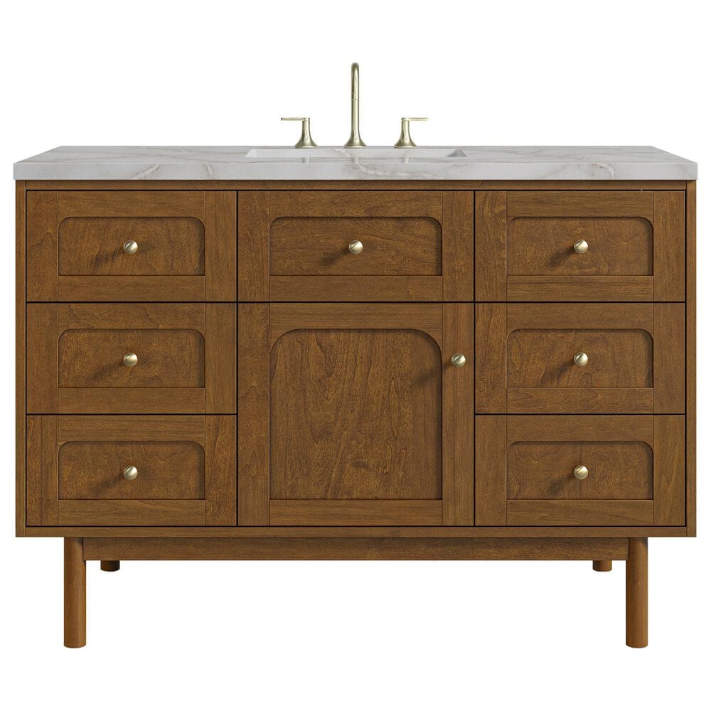 James Martin Laurent 48" Single Bathroom Vanity in Honey Oak with 3 cm Victorian Silver Silestone Top and Rectangular Sink, , large
