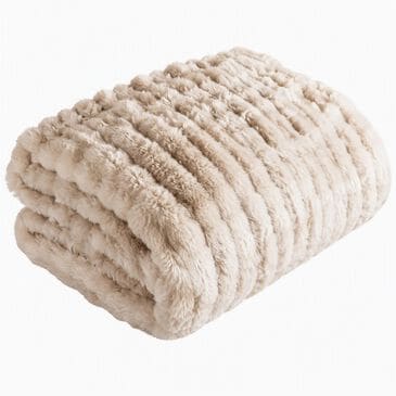 Timberlake 60" x 80" Ruched Faux Fur Throw Blanket in Taupe, , large