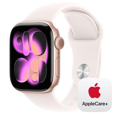 Apple Watch Series 11 (GPS) 42mm Aluminum Case with Light Blush Sport Band - S/M in Rose Gold and 2-Year AppleCare+, , large