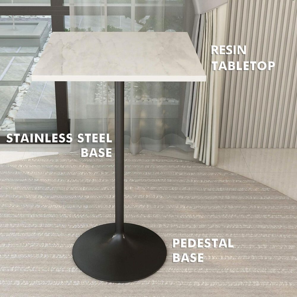 Leisuremod LeisureMod Verve Collection Modern Bar Height Table Black Base with 27 Square Marbleized White Laminated  Top, , large