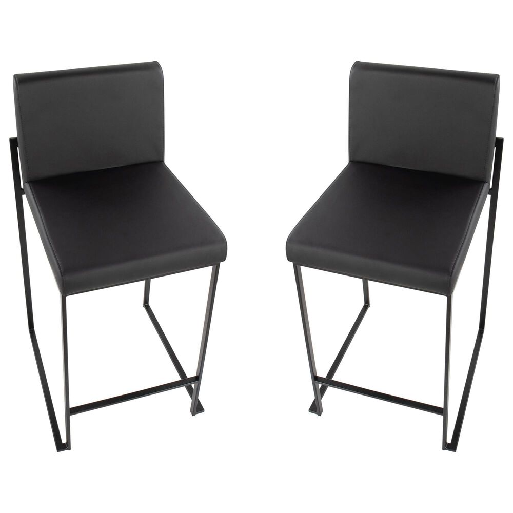 Lumisource Fuji Stackable Counter Stool with Black Faux Leather Cushion in Black &#40;Set of 2&#41;, , large