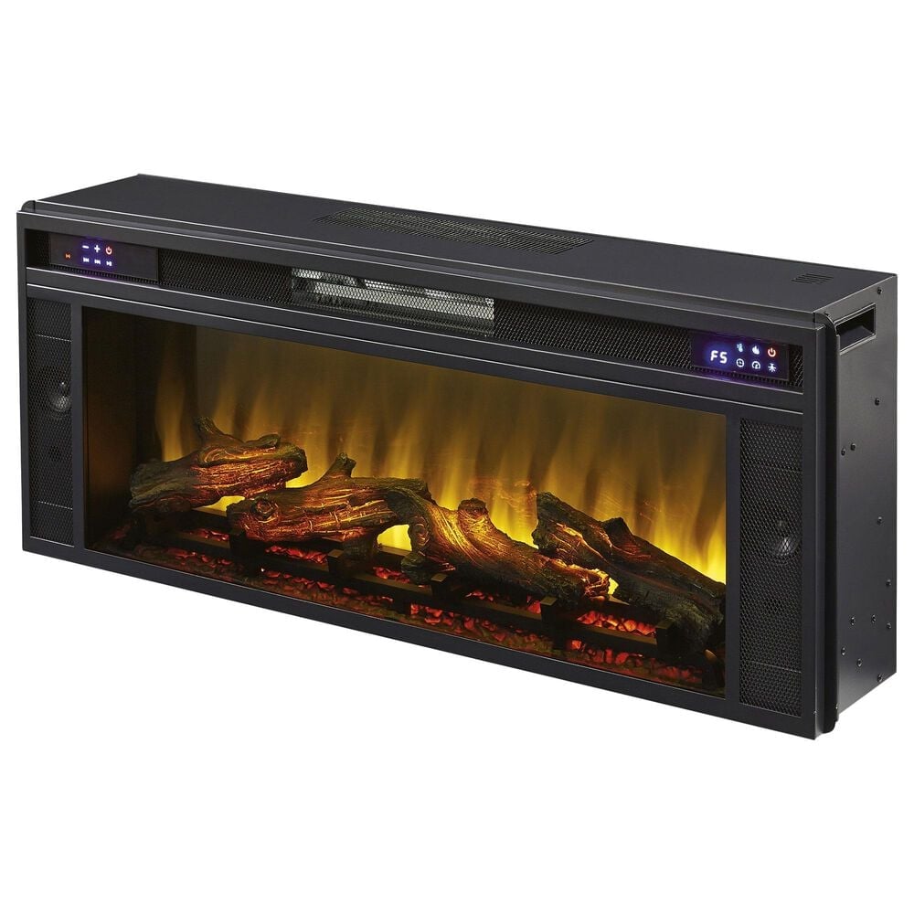 Ashley Foyland 83&quot; TV Stand with Electric Fireplace in Black and Brown, , large