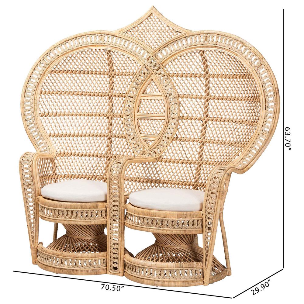 Baxton Studio Nerita Two-Seater Peacock Chair in White, , large