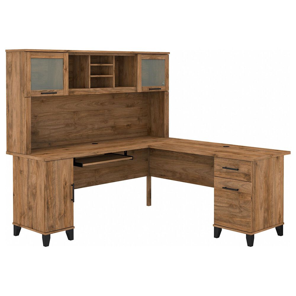 Bush Somerset 72" L-Shaped Desk with Hutch in Fresh Walnut, , large