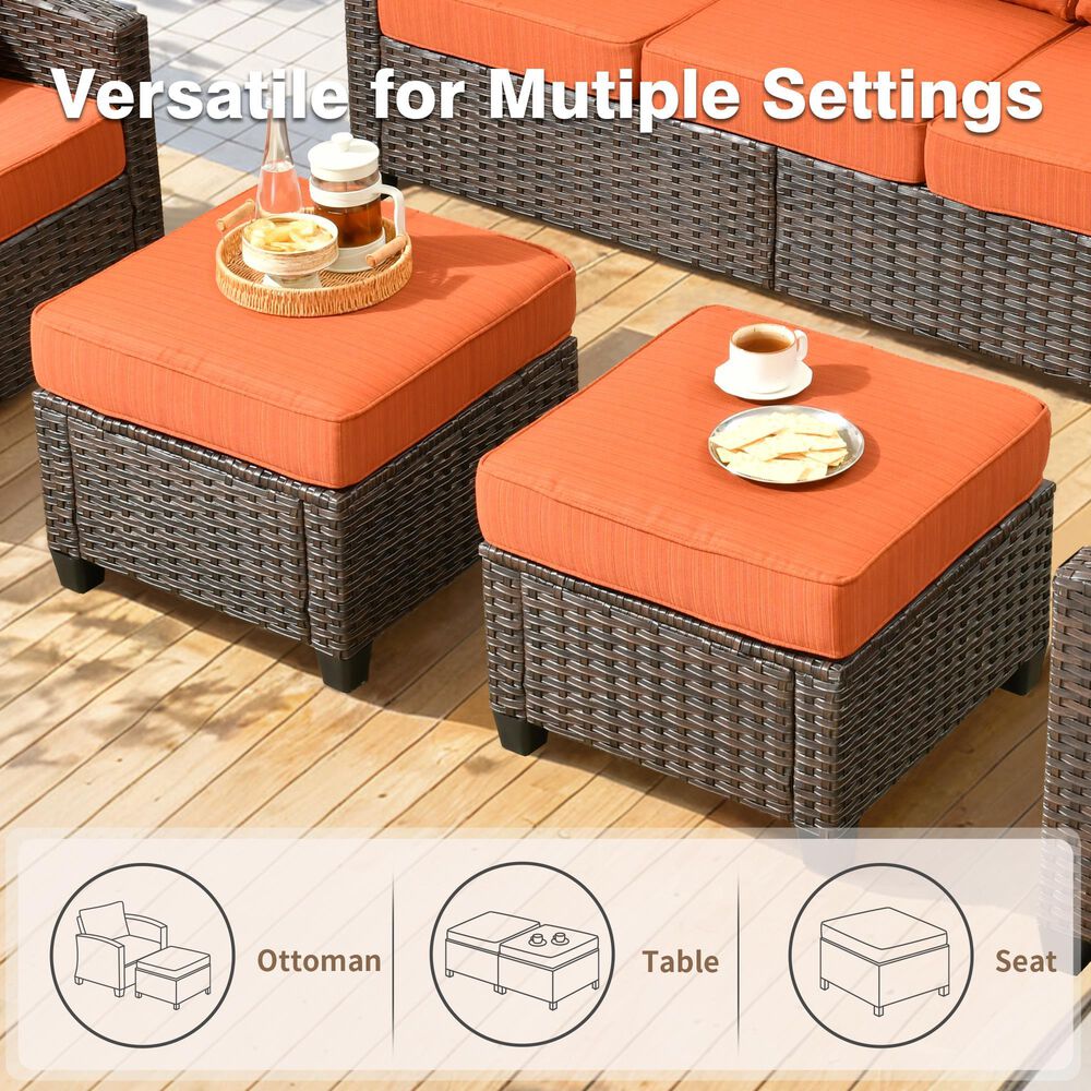 HOMLUX 8-Piece Patio Conversation Set with Fire Pit Table in Orange Red, , large