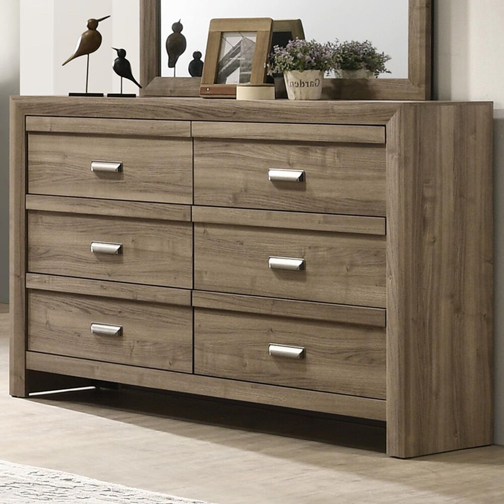Crown Mark Valor 6-Drawer Dresser in Light Brown, , large