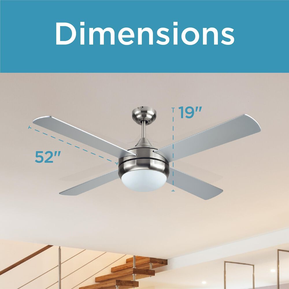 Black+Decker 52&quot; 4-Blade Standard Ceiling Fan with Light and Remote Control in Brushed Nickle and Silver, , large