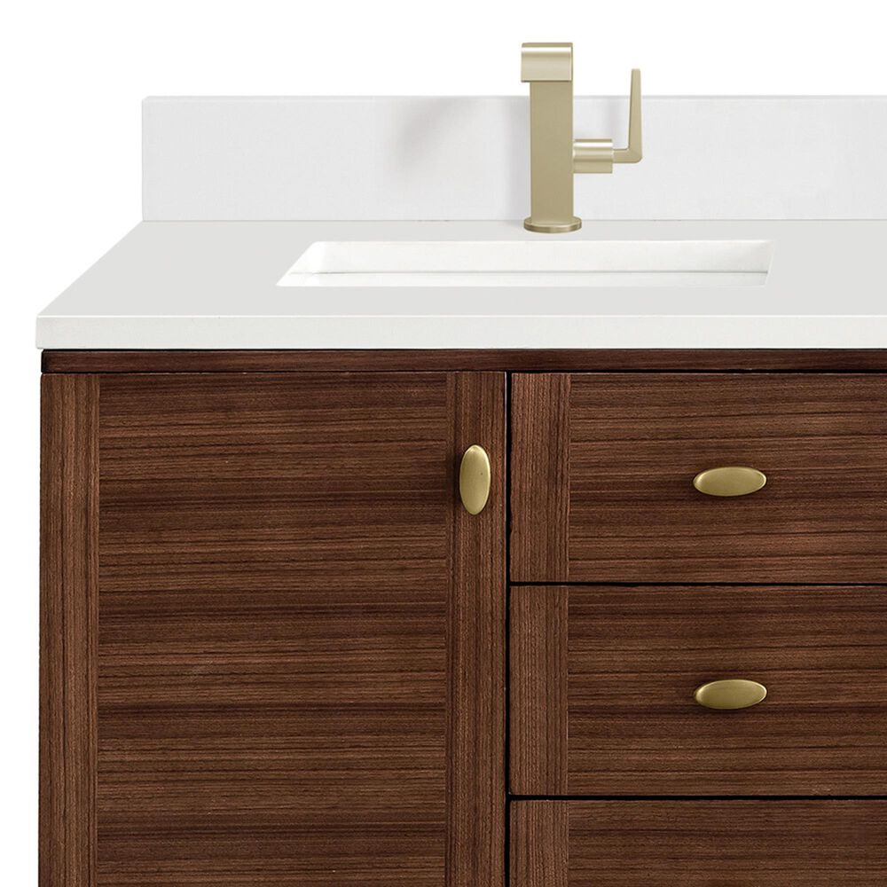 James Martin Vanities Amberly 60&quot; Double Bathroom Vanity in Mid-Century Walnut with 3 cm Parisien Bleu Quartz Top and Rectangular Sinks, , large