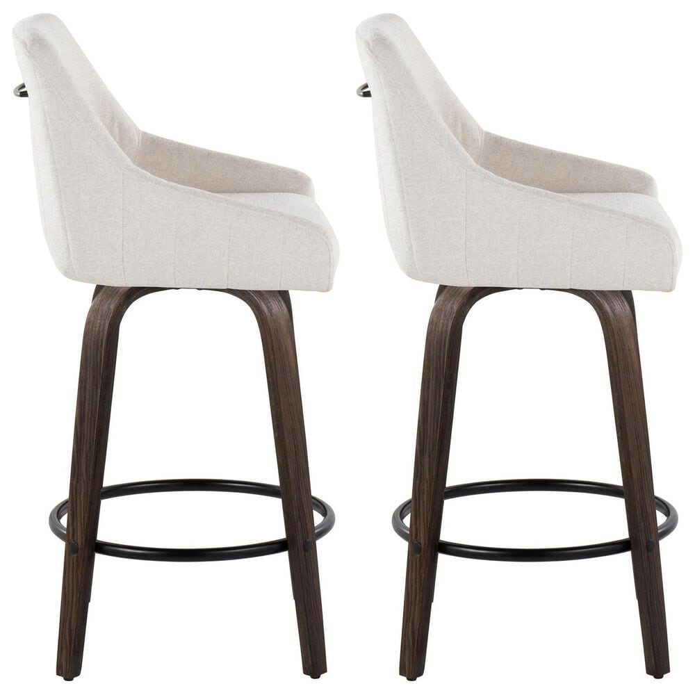 LumiSource Hannah Swivel Counter Stool with Cream Fabric Upholstery in Walnut and Black (Set of 2), , large