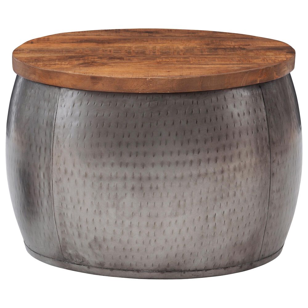 Linon Home Decor Royce 22" Drum Coffee Table with Storage in Pewter, , large