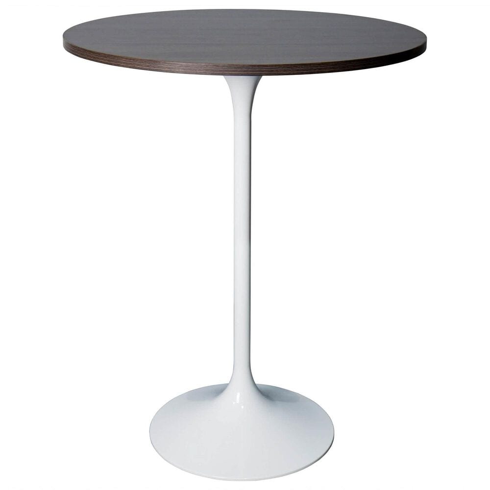 Leisuremod LeisureMod Verve Collection Modern Bar Height Table White Base with 27 Round Dark Walnut MDF Top, , large