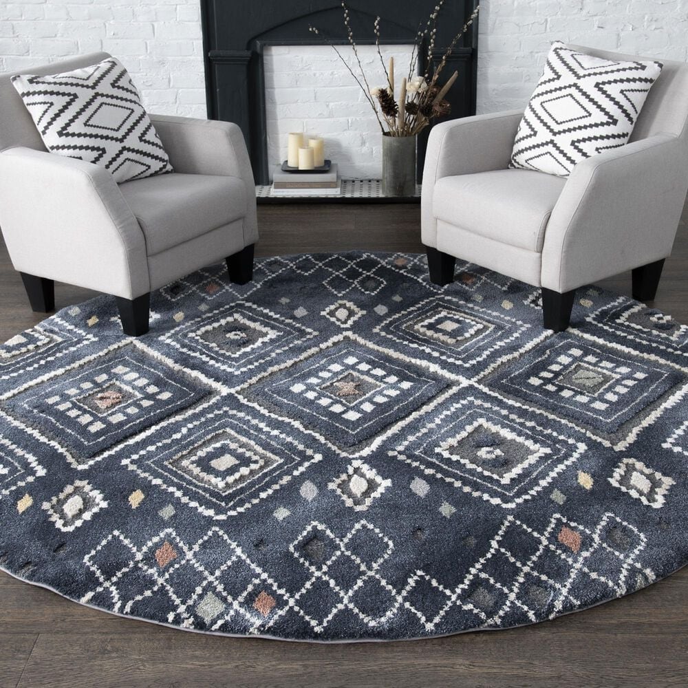 Central Oriental Stonington Iris Denim and Multicolor 7&#39;10&quot; Round Area Rug, , large