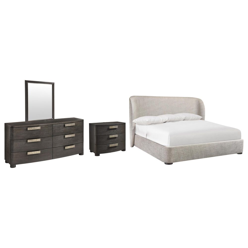 Bernhardt Geneve 4 Piece King Upholstered Wingback Bedroom Set in Robor, , large