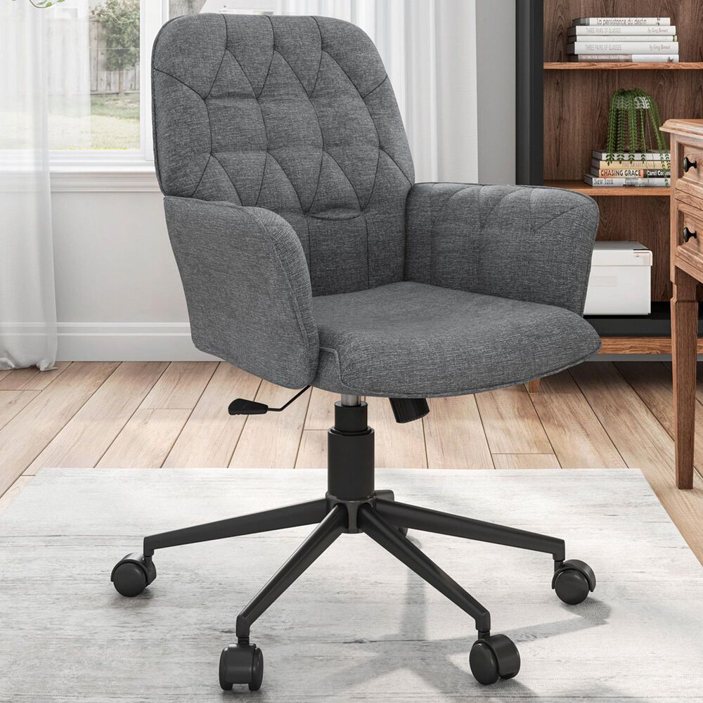 Rta Products Llc Modern Upholstered Tufted Office Chair with Arms in Grey, , large