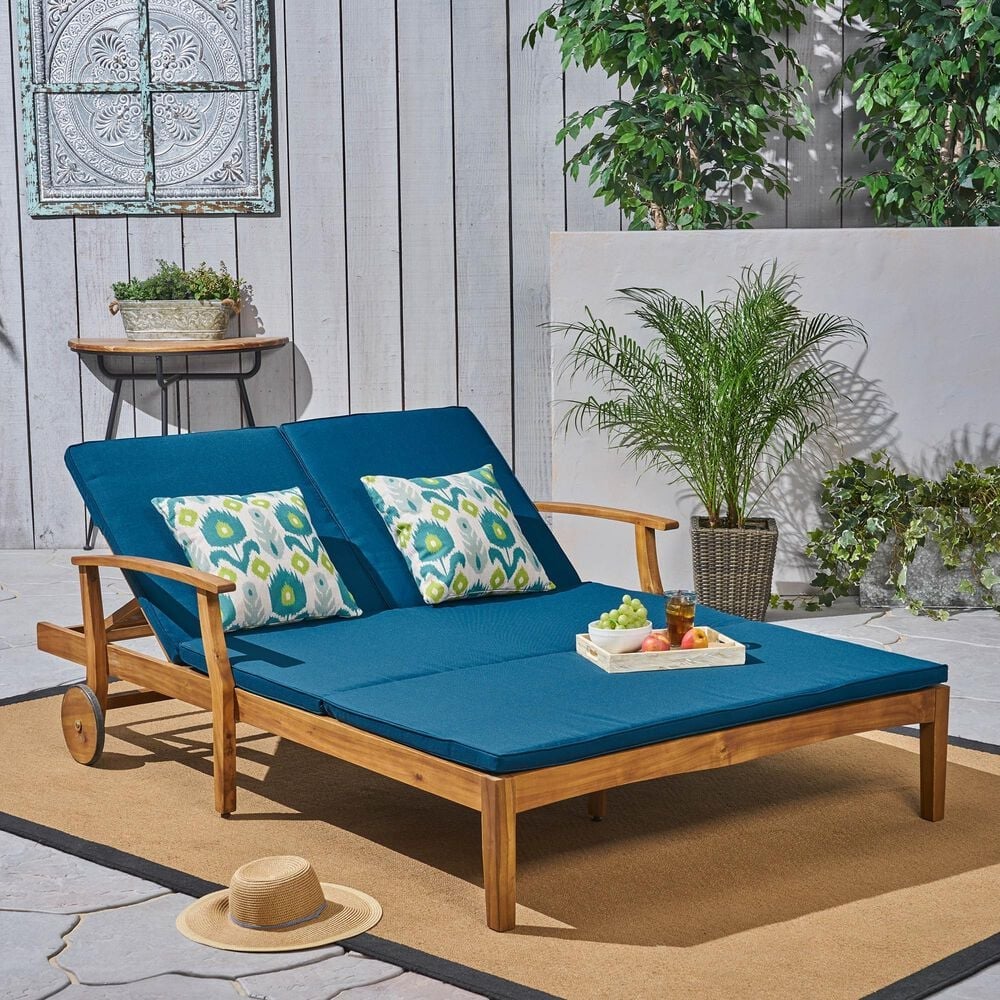 Hearth and Haven Perla Outdoor Double Chaise Lounge with Cushion in Teak, , large