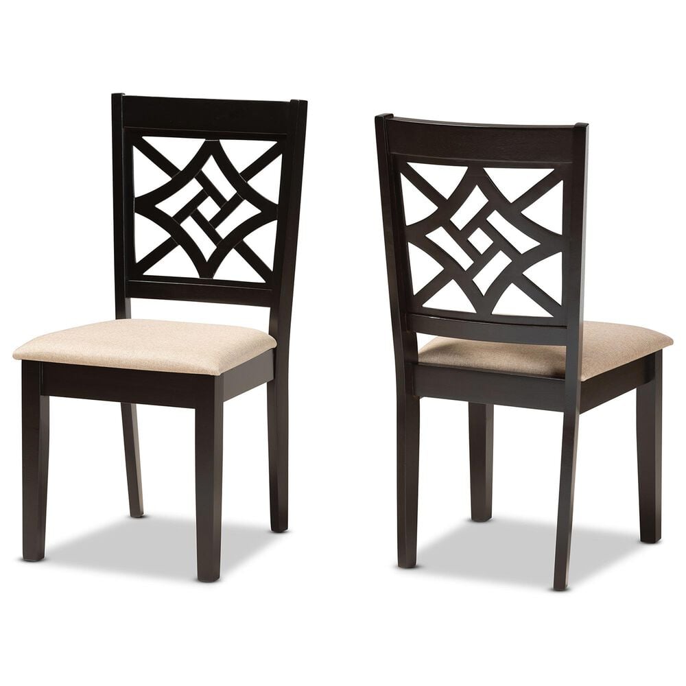 Baxton Studio Nicolette Side Chair with Sand Cushion in Dark Brown (Set of 2), , large
